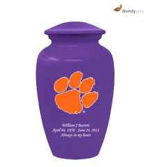 Clemson University Tigers Purple Urn with Orange Paw,  Sports Urn - Divinity Urns