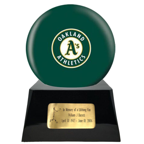 Baseball Team Sports Cremation Urn and Oakland Athletics Ball Decor