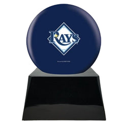 Baseball Cremation Urn with Optional Tampa Bay Rays Ball Decor and Custom Metal Plaque