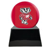 Image of Football Cremation Urn with Optional Wisconsin Badgers Ball Decor and Custom Metal Plaque -  product_seo_description -  Football Team Urns -  Divinity Urns.
