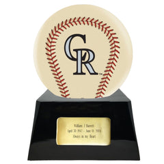 Baseball Cremation Urn with Optional Ivory Colorado Rockies Ball Decor and Custom Metal Plaque -  product_seo_description -  Baseball -  Divinity Urns.