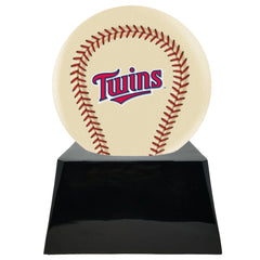 Baseball Cremation Urn with Optional Ivory Minnesota Twins Ball Decor and Custom Metal Plaque