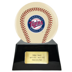 Baseball Cremation Urn with Optional Ivory Minnesota Twins Ball Decor and Custom Metal Plaque -  product_seo_description -  Baseball -  Divinity Urns.