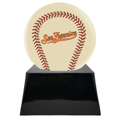 Baseball Cremation Urn with Optional Ivory San Francisco Giants Ball Decor and Custom Metal Plaque