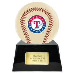 Baseball Cremation Urn with Optional Ivory Texas Rangers Ball Decor and Custom Metal Plaque -  product_seo_description -  Baseball -  Divinity Urns.