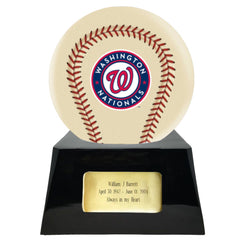 Baseball Cremation Urn with Optional Ivory Washington Nationals Ball Decor and Custom Metal Plaque -  product_seo_description -  Baseball -  Divinity Urns.