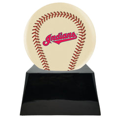 Baseball Cremation Urn with Optional Ivory Cleveland Indians Ball Decor and Custom Metal Plaque