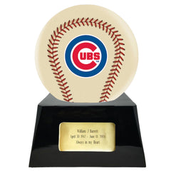 Baseball Cremation Urn with Optional Ivory Chicago Cubs Ball Decor and Custom Metal Plaque -  product_seo_description -  Baseball -  Divinity Urns.