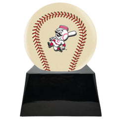 Baseball Cremation Urn with Optional Ivory Cincinnati Reds Ball Decor and Custom Metal Plaque