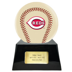 Baseball Cremation Urn with Optional Ivory Cincinnati Reds Ball Decor and Custom Metal Plaque -  product_seo_description -  Baseball -  Divinity Urns.
