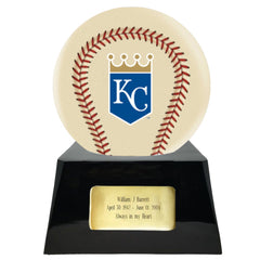 Baseball Cremation Urn with Optional Ivory Kansas City Royals Ball Decor and Custom Metal Plaque -  product_seo_description -  Baseball -  Divinity Urns.