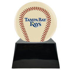 Baseball Cremation Urn with Optional Ivory Tampa Bay Rays Ball Decor and Custom Metal Plaque