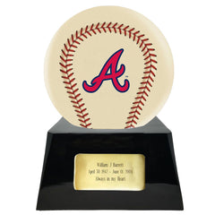Baseball Cremation Urn with Optional Ivory Atlanta Braves Ball Decor and Custom Metal Plaque -  product_seo_description -  Baseball -  Divinity Urns.