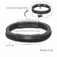 Triple Band Black Leather Cremation Bracelet