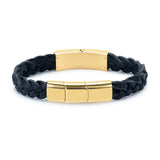 Triple Band Black Leather & Gold Metal Cremation Bracelet