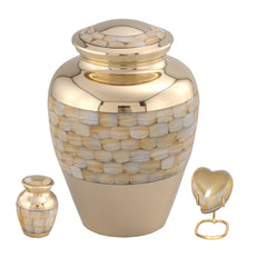 Elite Mother of Pearl Brass Cremation Urn -  product_seo_description -  Brass Urn -  Divinity Urns.