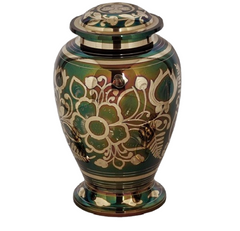 Floral Emerald Green Brass Cremation Urn
