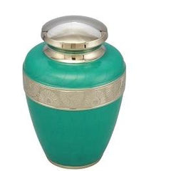 Classic Avalon Cremation Urn with Silver Sunflower Bands (Teal)