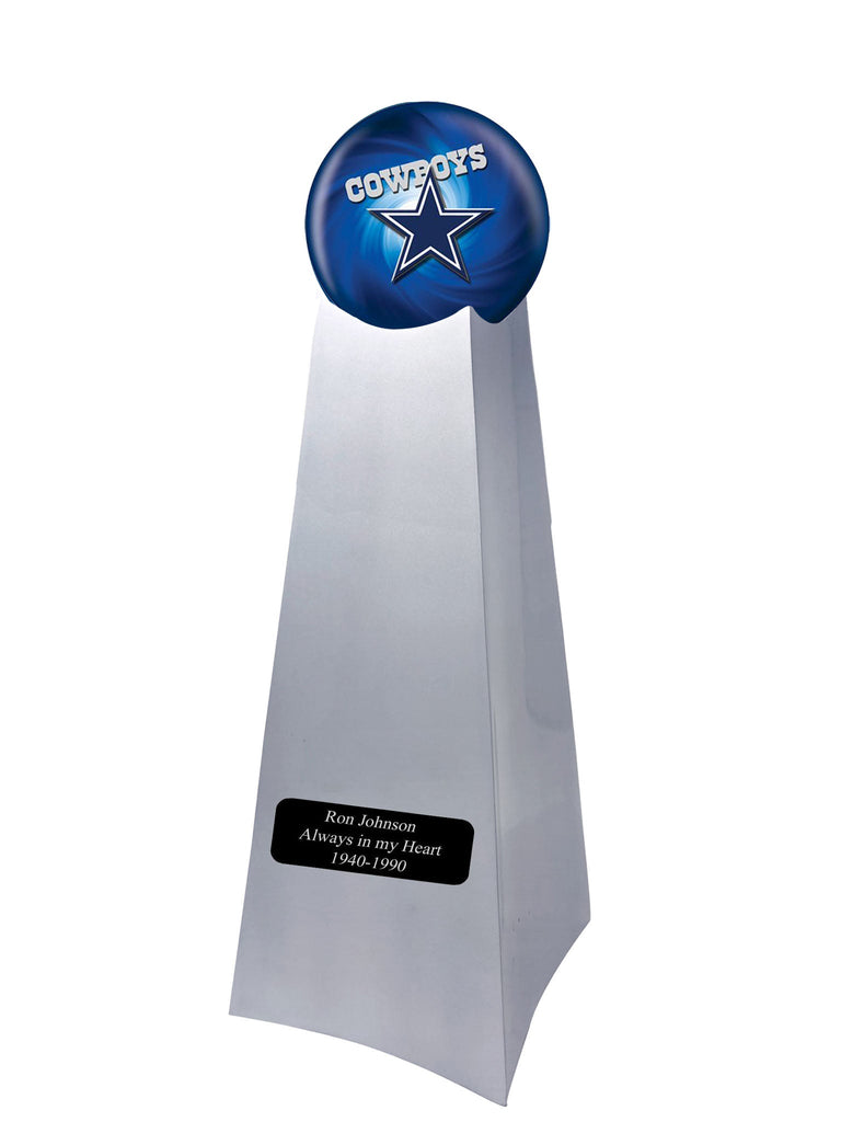 Championship Trophy Cremation Urn with Optional Football and Dallas Cowboys Ball Decor and Custom Metal Plaque - Divinity Urns