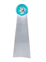 Championship Trophy Cremation Urn with Optional Football and Miami Dolphins Ball Decor and Custom Metal Plaque