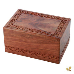 Solid Rosewood Cremation Urn - Border Carved Design