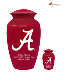Red Alabama Crimson Tide Collegiate Football Cremation Urn with White "A",  Sports Urn - Divinity Urns
