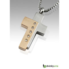 Bi-Color Cross Keepsake Cremation Pendant Jewelry -  product_seo_description -  Memorial Ceremony Supplies -  Divinity Urns.
