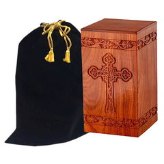 Solid Rosewood Cremation Urn with Engraved Cross
