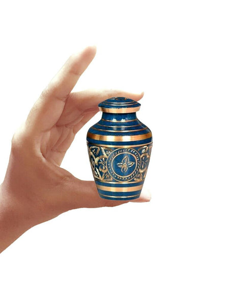 Divinity Urns. Caribbean Cremation Urn in Blue - Adult Brass