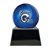 Image of Football Cremation Urn with Optional Los Angeles Rams Ball Decor and Custom Metal Plaque