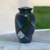 Image of Abstract Blue and Green Hand Painted Urn
