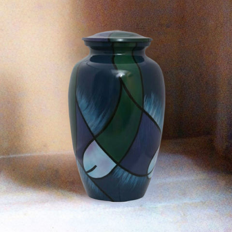 Abstract Blue and Green Hand Painted Urn