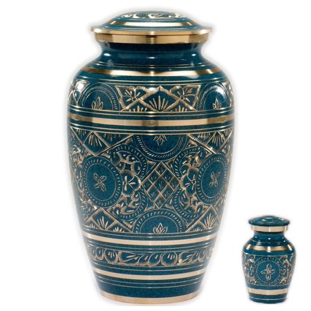 Caribbean Cremation Urn in Blue - Adult Brass & Metal Urn for Ashes -  product_seo_description -  Urn For Human Ashes -  Divinity Urns.