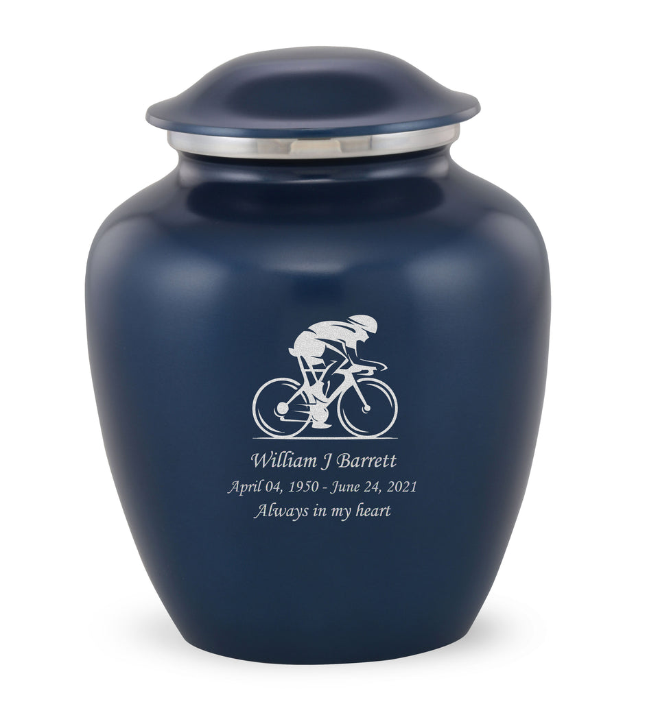 Grace Bicyclist Custom Engraved Adult Cremation Urn for Ashes in Blue,  Grace Urns - Divinity Urns
