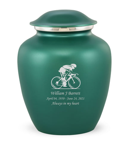 Grace Bicyclist Custom Engraved Adult Cremation Urn for Ashes in Green,  Grace Urns - Divinity Urns