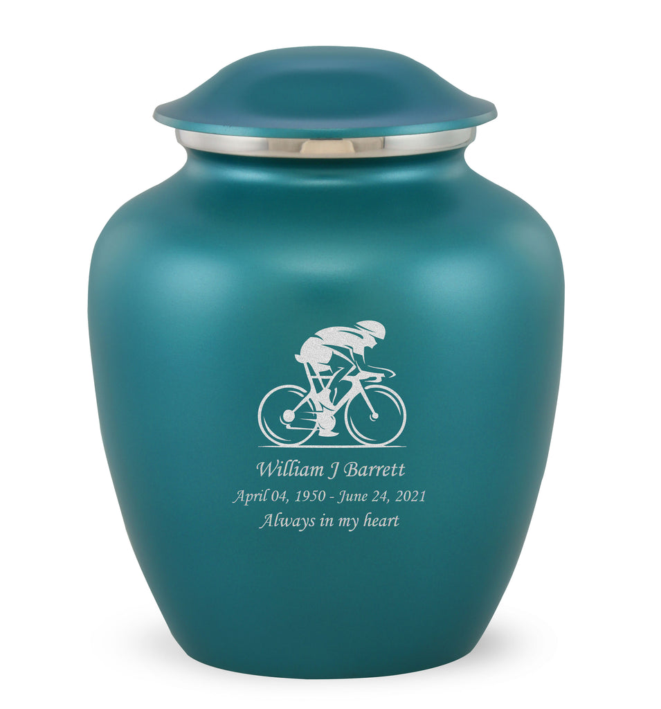Grace Bicyclist Custom Engraved Adult Cremation Urn for Ashes in Teal,  Grace Urns - Divinity Urns