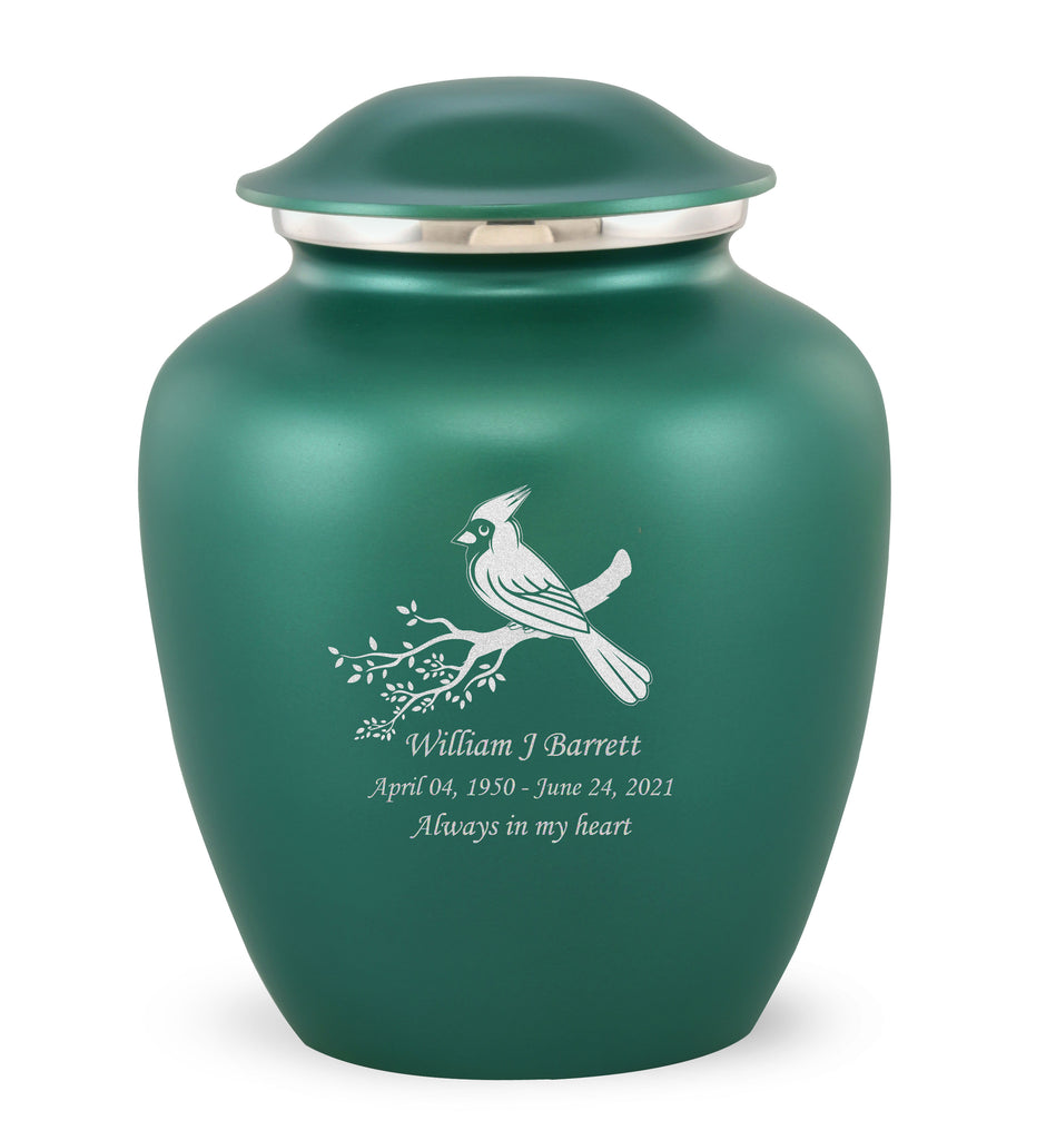 Grace Cardinal Custom Engraved Adult Cremation Urn for Ashes in Green,  Grace Urns - Divinity Urns