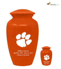 Clemson University Tigers Orange Memorial Cremation Urn,  Sports Urn - Divinity Urns