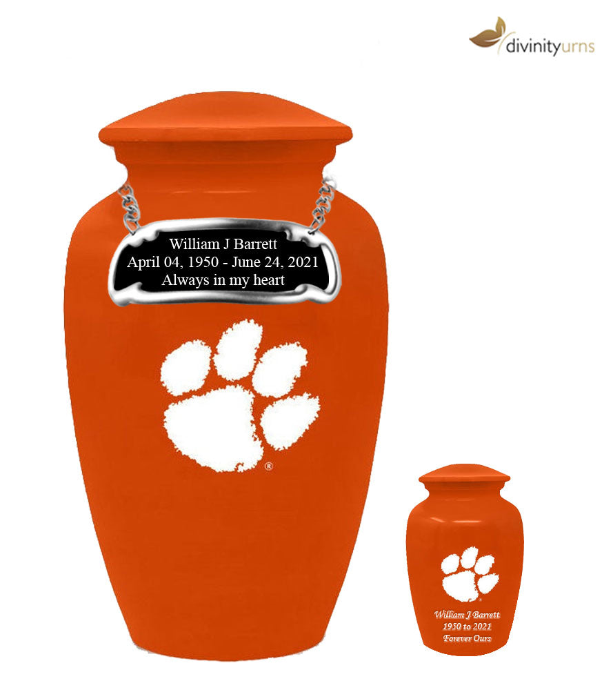 Clemson University Tigers Orange Memorial Cremation Urn,  Sports Urn - Divinity Urns