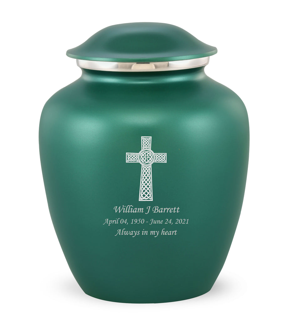 Grace Celtic Cross Custom Engraved Adult Cremation Urn for Ashes in Green,  Grace Urns - Divinity Urns