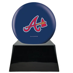 Baseball Cremation Urn with Optional Atlanta Braves Ball Decor and Custom Metal Plaque