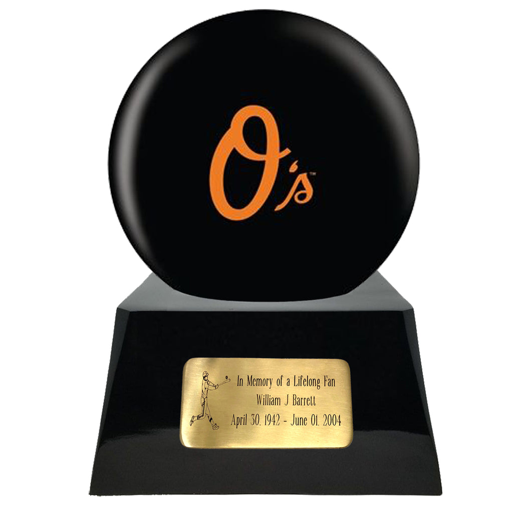 Baseball Cremation Urn with Optional Baltimore Orioles Ball Decor and Custom Metal Plaque -  product_seo_description -  Baseball -  Divinity Urns.