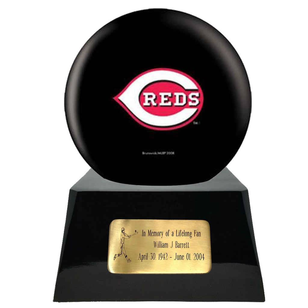 Baseball Cremation Urn with Optional Cincinnati Reds Ball Decor and Custom Metal Plaque -  product_seo_description -  Baseball -  Divinity Urns.