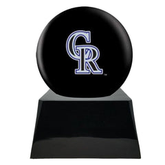 Baseball Cremation Urn with Optional Colorado Rockies Ball Decor and Custom Metal Plaque