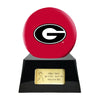 Image of Football Cremation Urn with Optional Georgia Bulldogs Ball Decor and Custom Metal Plaque -  product_seo_description -  Football Team Urns -  Divinity Urns.