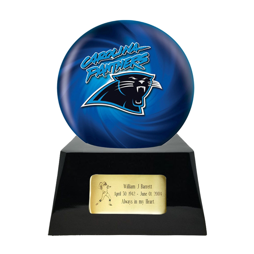 Football Cremation Urn with Optional Carolina Panthers Ball Decor and Custom Metal Plaque -  product_seo_description -  Sports Urn -  Divinity Urns.