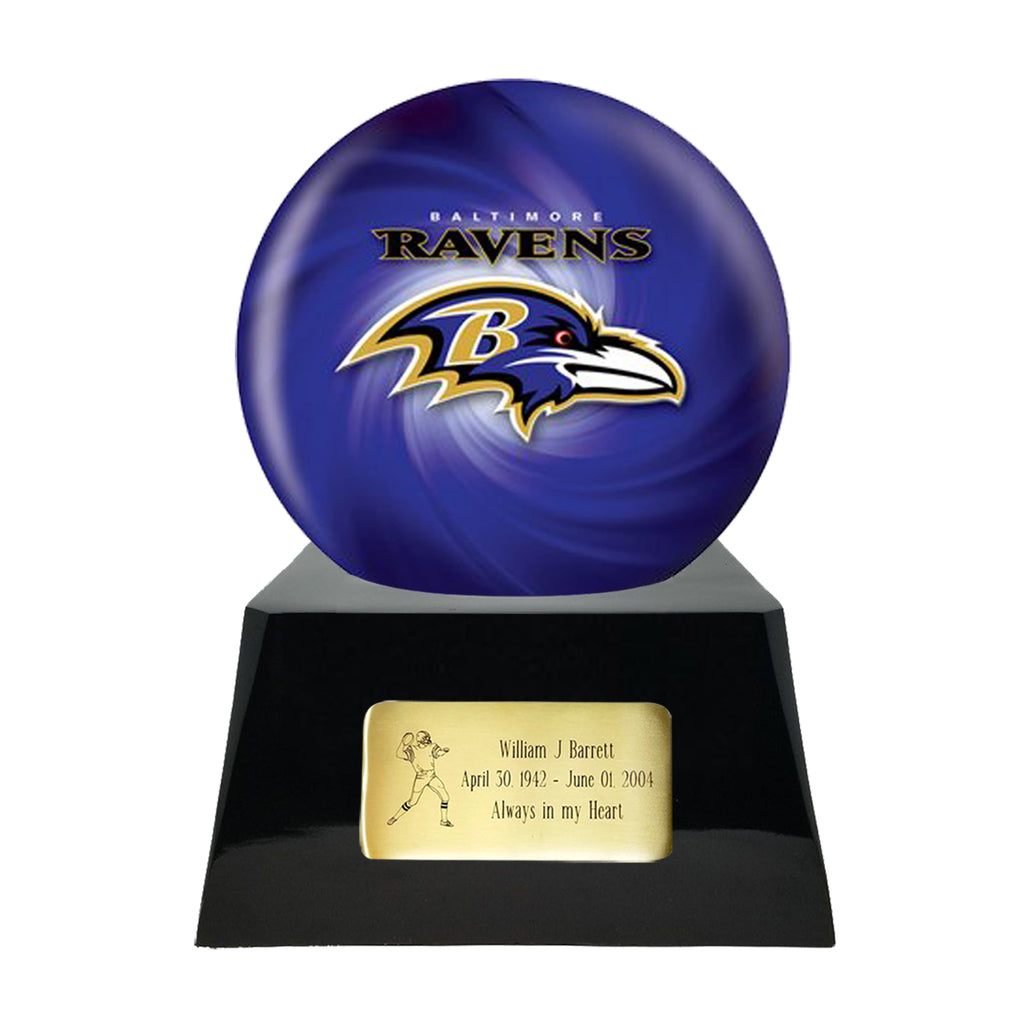 Football Cremation Urn with Optional Baltimore Ravens Ball Decor and Custom Metal Plaque -  product_seo_description -  Sports Urn -  Divinity Urns.