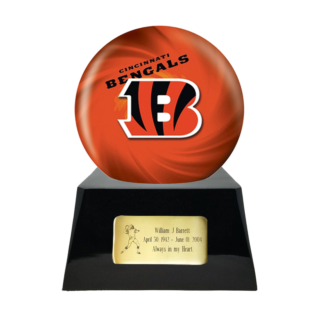 Football Cremation Urn with Optional Cincinnati Bengals Ball Decor and Custom Metal Plaque -  product_seo_description -  Sports Urn -  Divinity Urns.