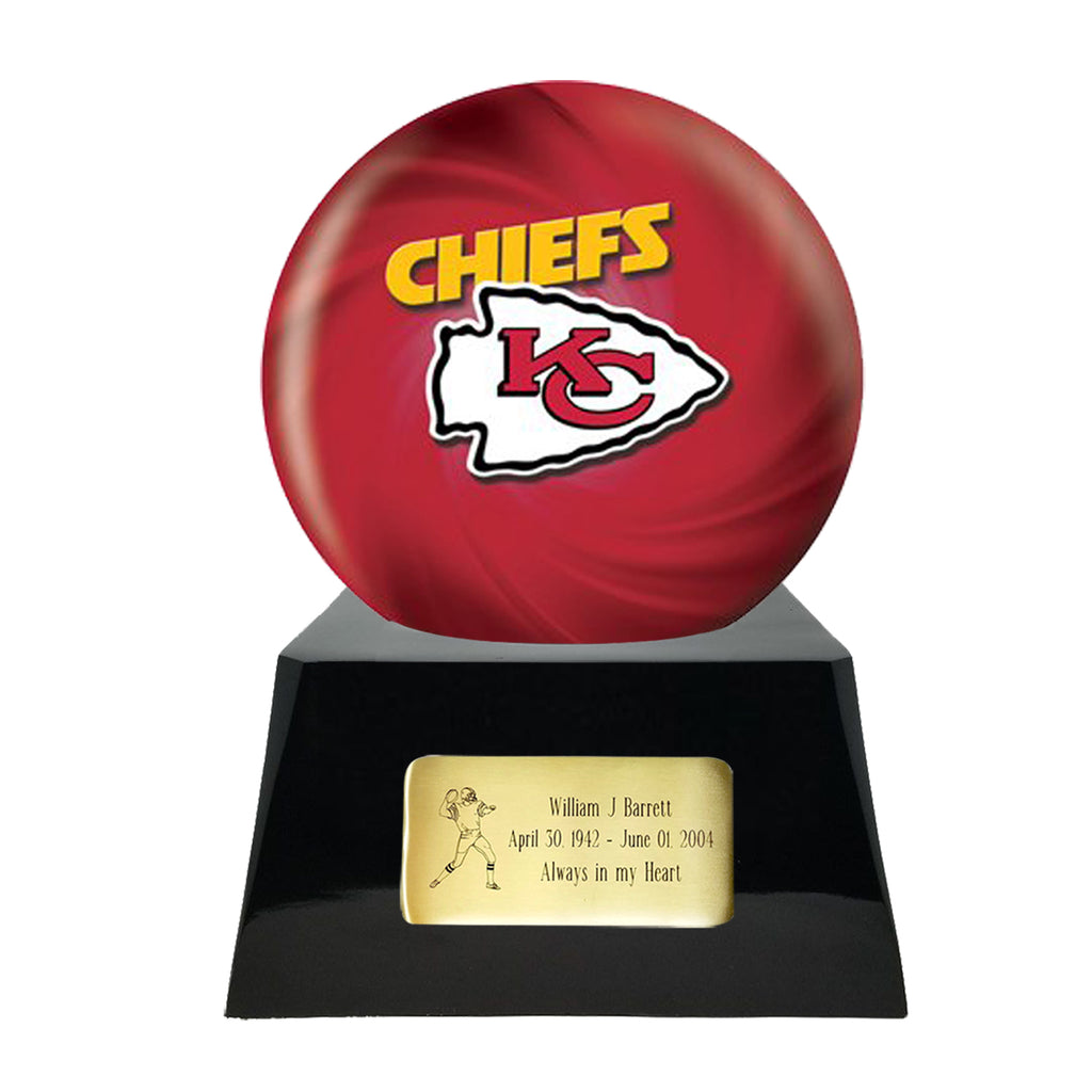 Football Cremation Urn with Optional Kansas City Chiefs Ball Decor and Custom Metal Plaque -  product_seo_description -  Sports Urn -  Divinity Urns.