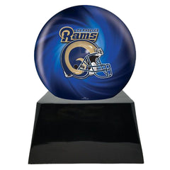 Football Cremation Urn with Optional Los Angeles Rams Ball Decor and Custom Metal Plaque